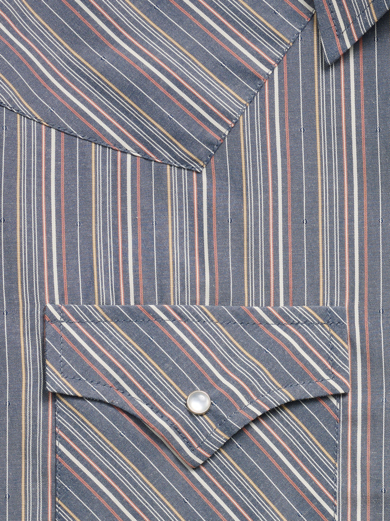 Men's Ely Cattleman Long Sleeve Textured Stripe Western Snap Shirt- Gray