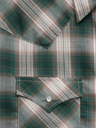 Men's Ely Cattleman Long Sleeve Textured Plaid Western Snap Shirt- Green