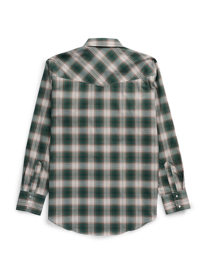 Men's Ely Cattleman Long Sleeve Textured Plaid Western Snap Shirt- Green
