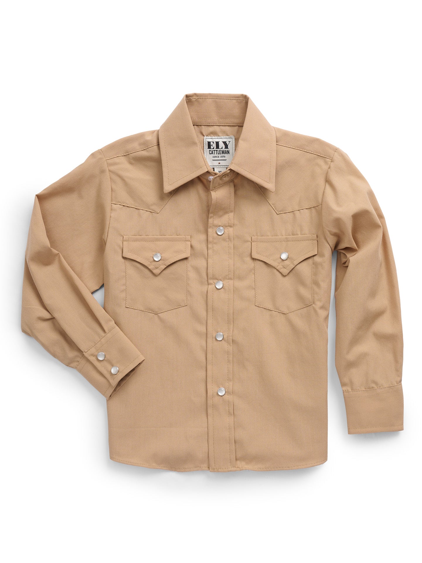 Boy's Ely Cattleman Long Sleeve Solid Tan Western Snap Shirt