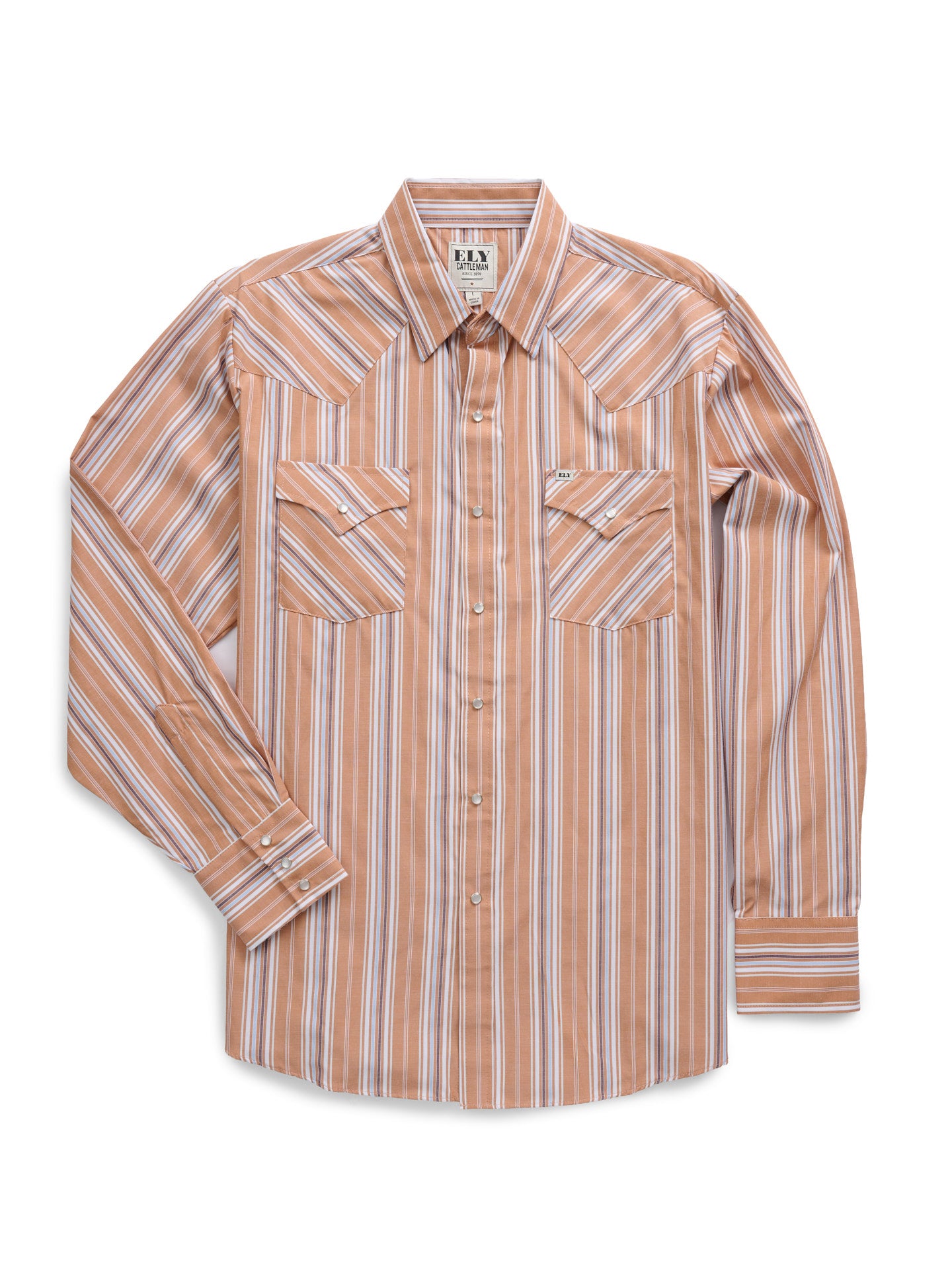 Men's Ely Cattleman Long Sleeve Textured Stripe Western Snap Shirt- Rust