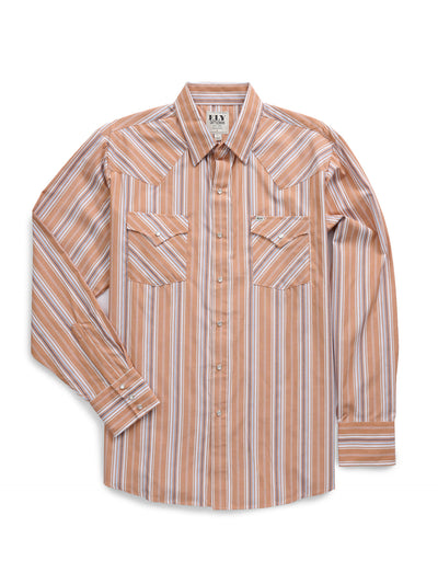 Men's Ely Cattleman Long Sleeve Textured Stripe Western Snap Shirt- Rust