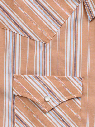 Men's Ely Cattleman Long Sleeve Textured Stripe Western Snap Shirt- Rust