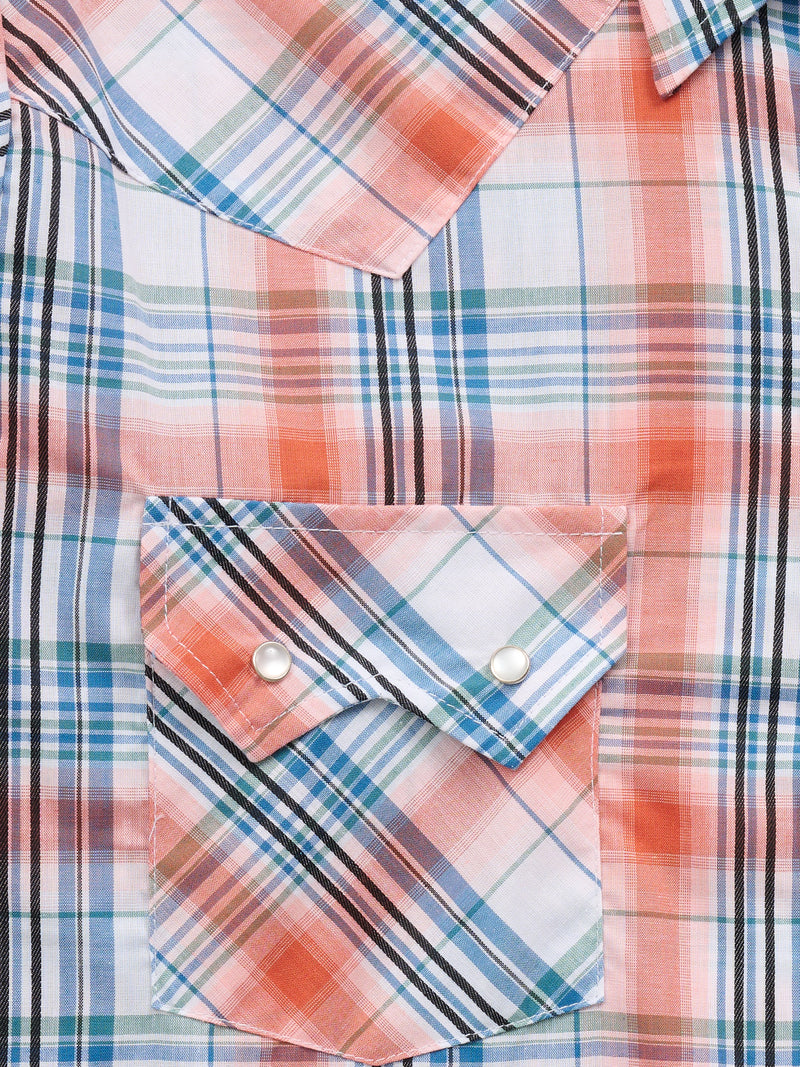 Men's Ely Cattleman Long Sleeve Textured Plaid Western Snap Shirt- Melon
