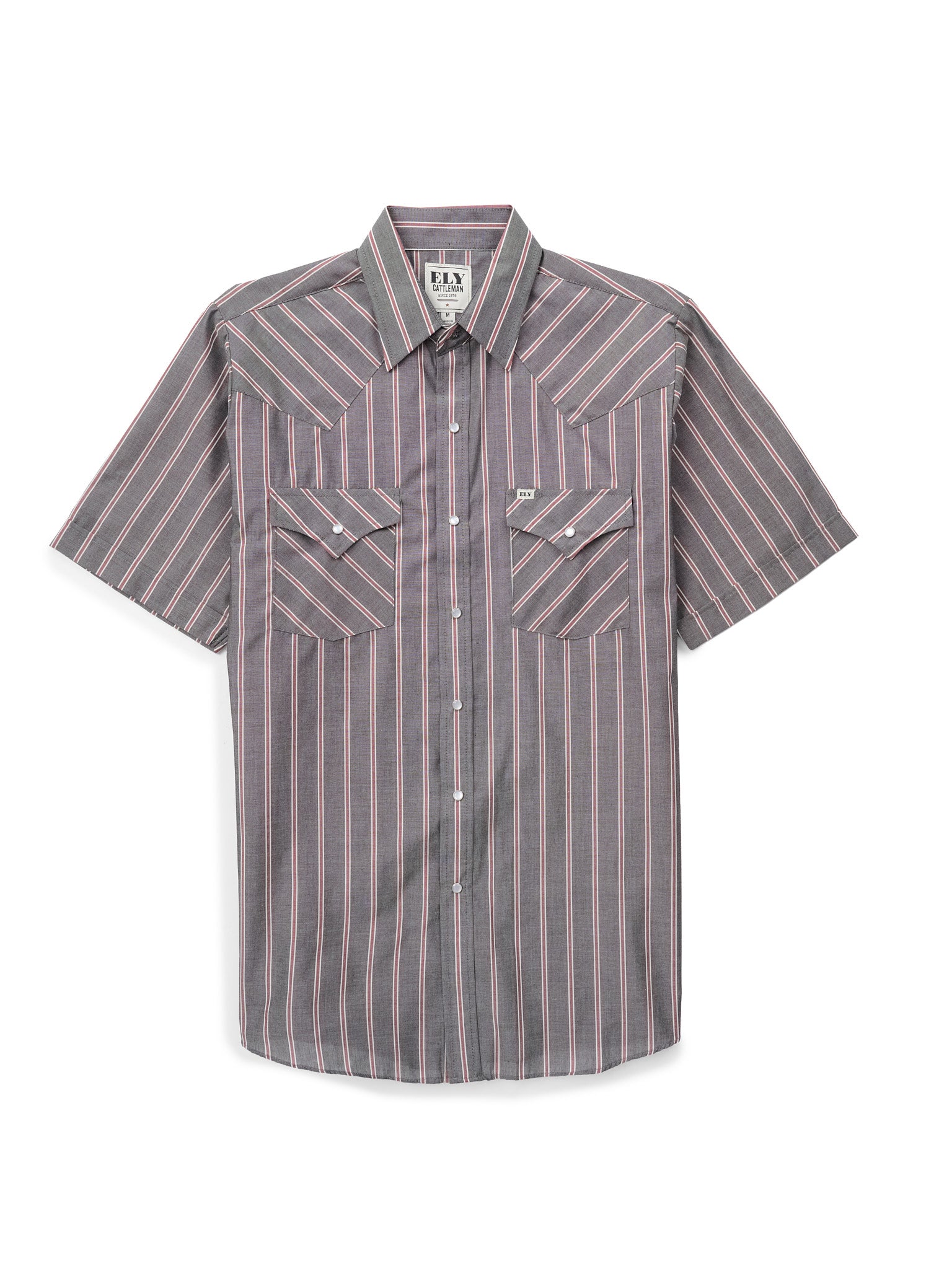mens grey striped dress shirt Men's Ely Cattleman Short Sleeve Stripe Western Snap Navy Stripe / XXL Product ID:AP1D105353_AK412_M