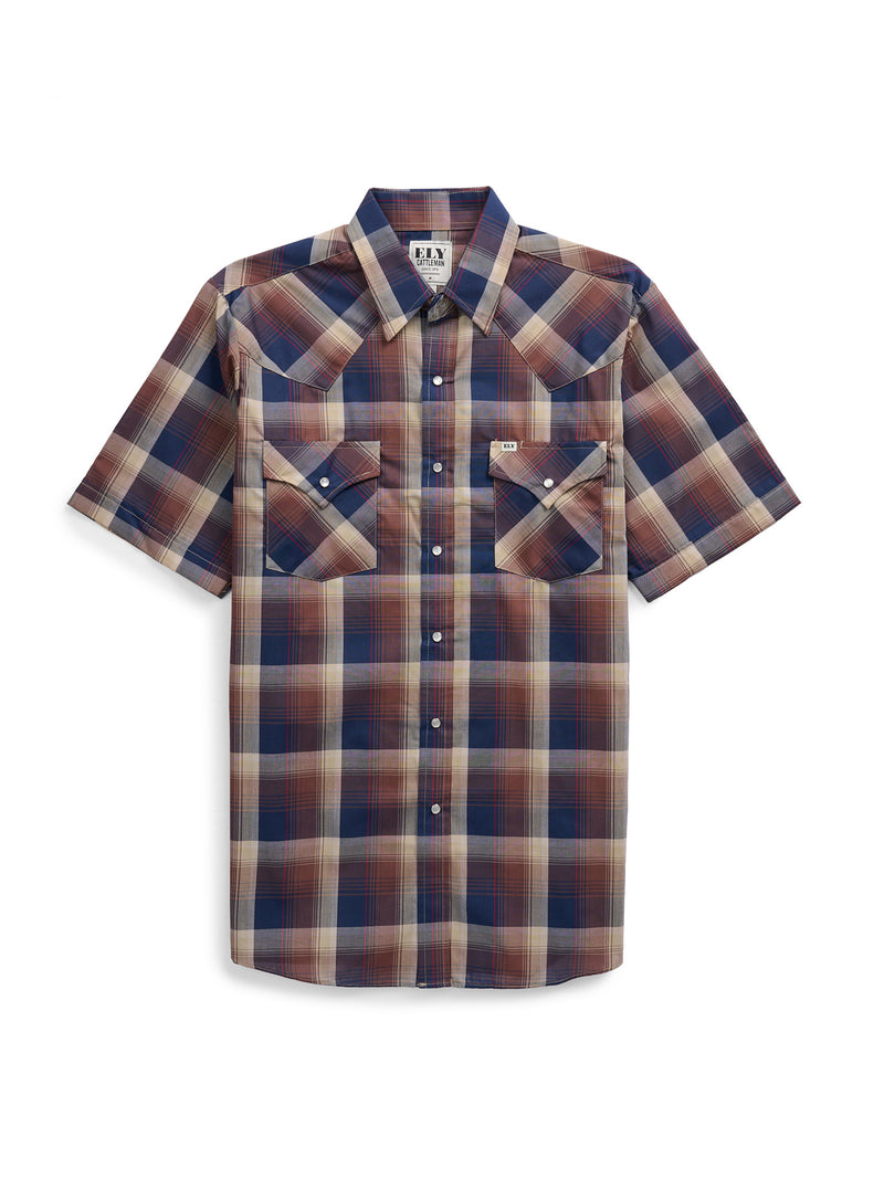 Men's Ely Cattleman Short Sleeve Plaid Western Snap Shirt
