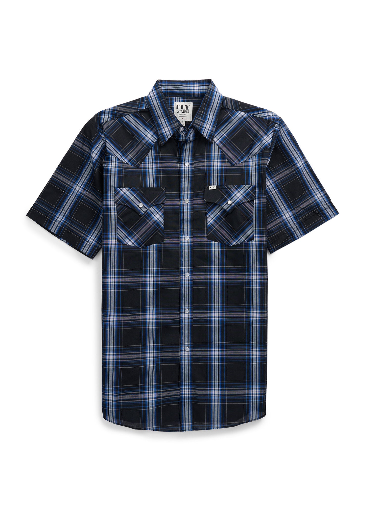 Men's Ely Cattleman Short Sleeve Plaid Western Snap Shirt