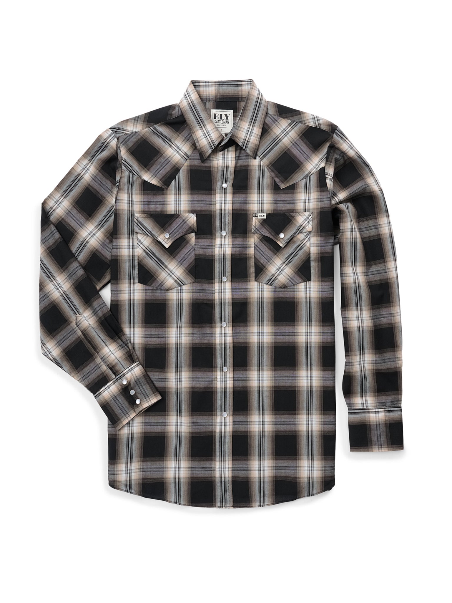 Men's Ely Cattleman Long Sleeve Plaid Western Snap Shirt Blue Plaid / 2XLT