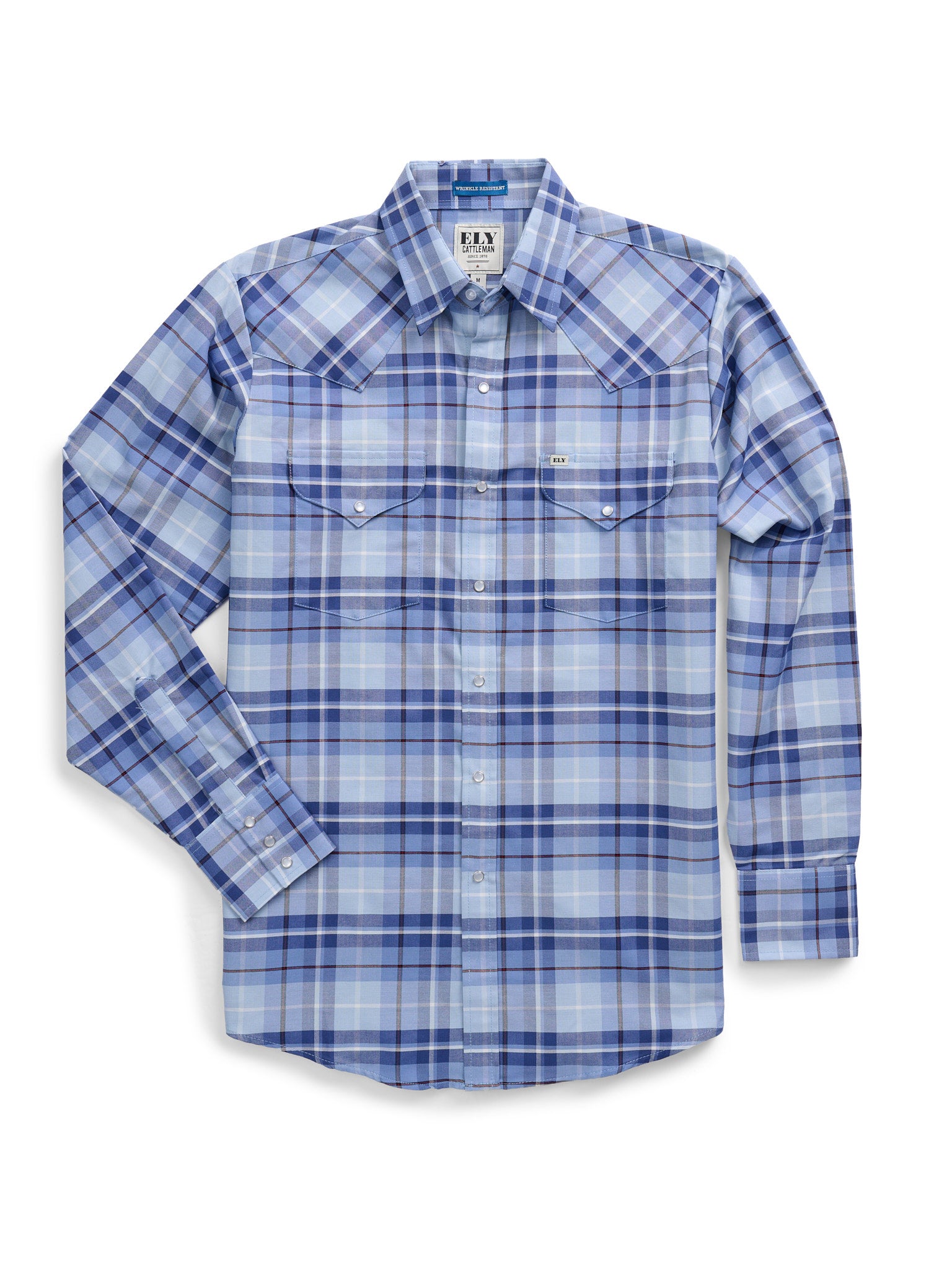 Men's Ely Cattleman Long Sleeve Western Wrinkle Resistant Plaid Snap Shirt