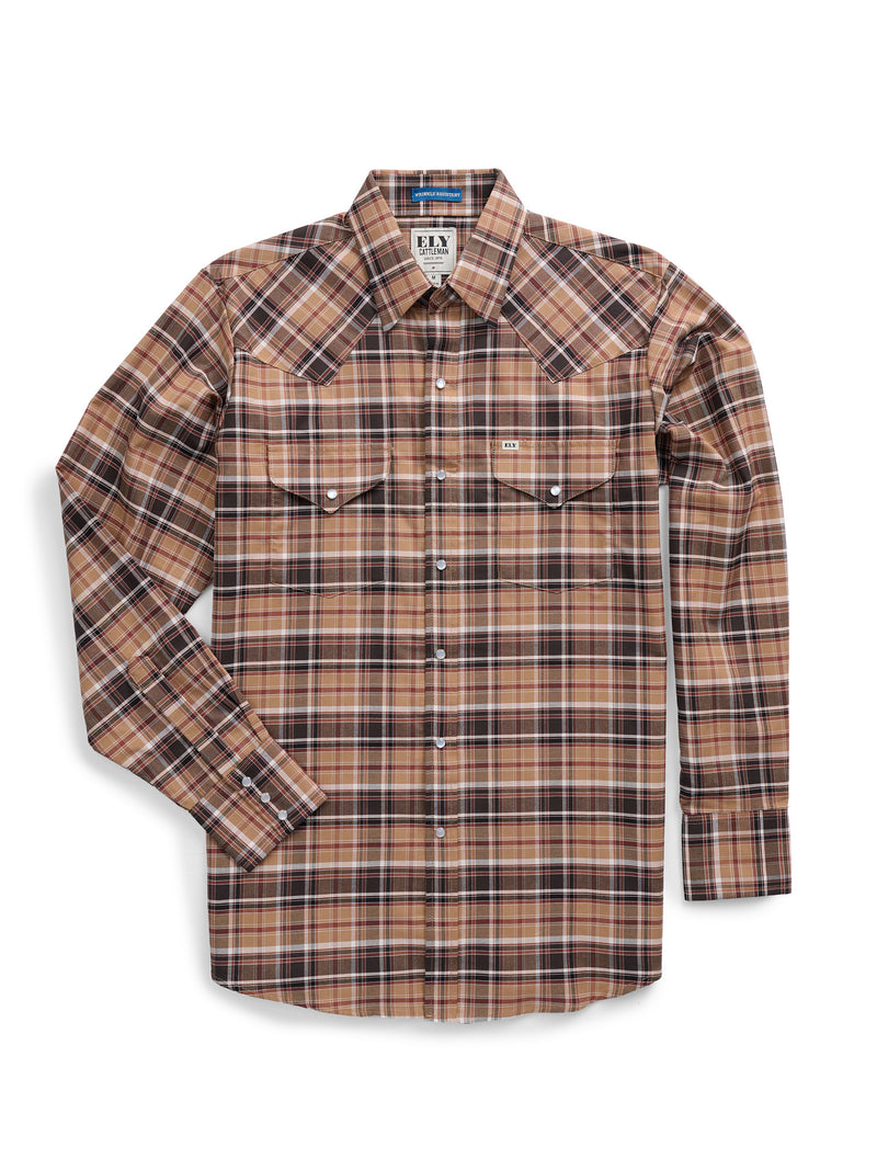 Men's Ely Cattleman Long Sleeve Western Wrinkle Resistant Plaid Snap Shirt