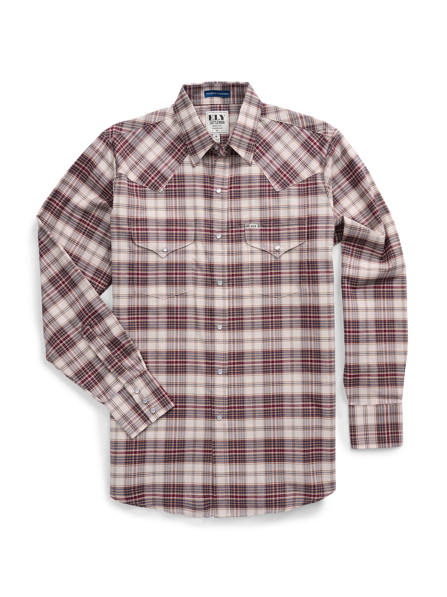 Men's Ely Cattleman Long Sleeve Western Wrinkle Resistant Plaid Snap Shirt