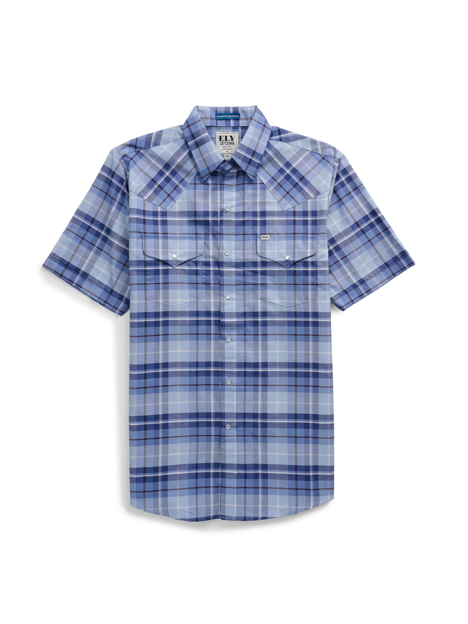 Men's Ely Cattleman Short Sleeve Western Wrinkle Resistant Plaid Snap Shirt