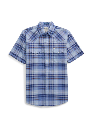 Men's Ely Cattleman Short Sleeve Western Wrinkle Resistant Plaid Snap Shirt