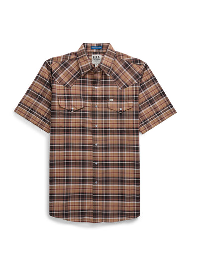 Men's Ely Cattleman Short Sleeve Western Wrinkle Resistant Plaid Snap Shirt