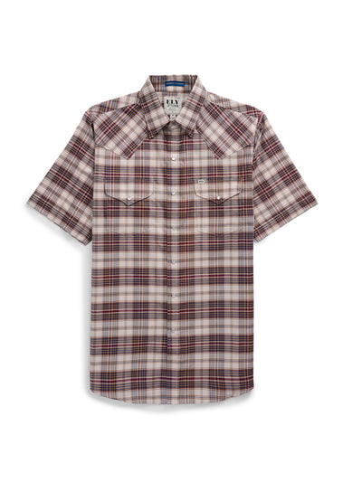 Men's Ely Cattleman Short Sleeve Western Wrinkle Resistant Plaid Snap Shirt
