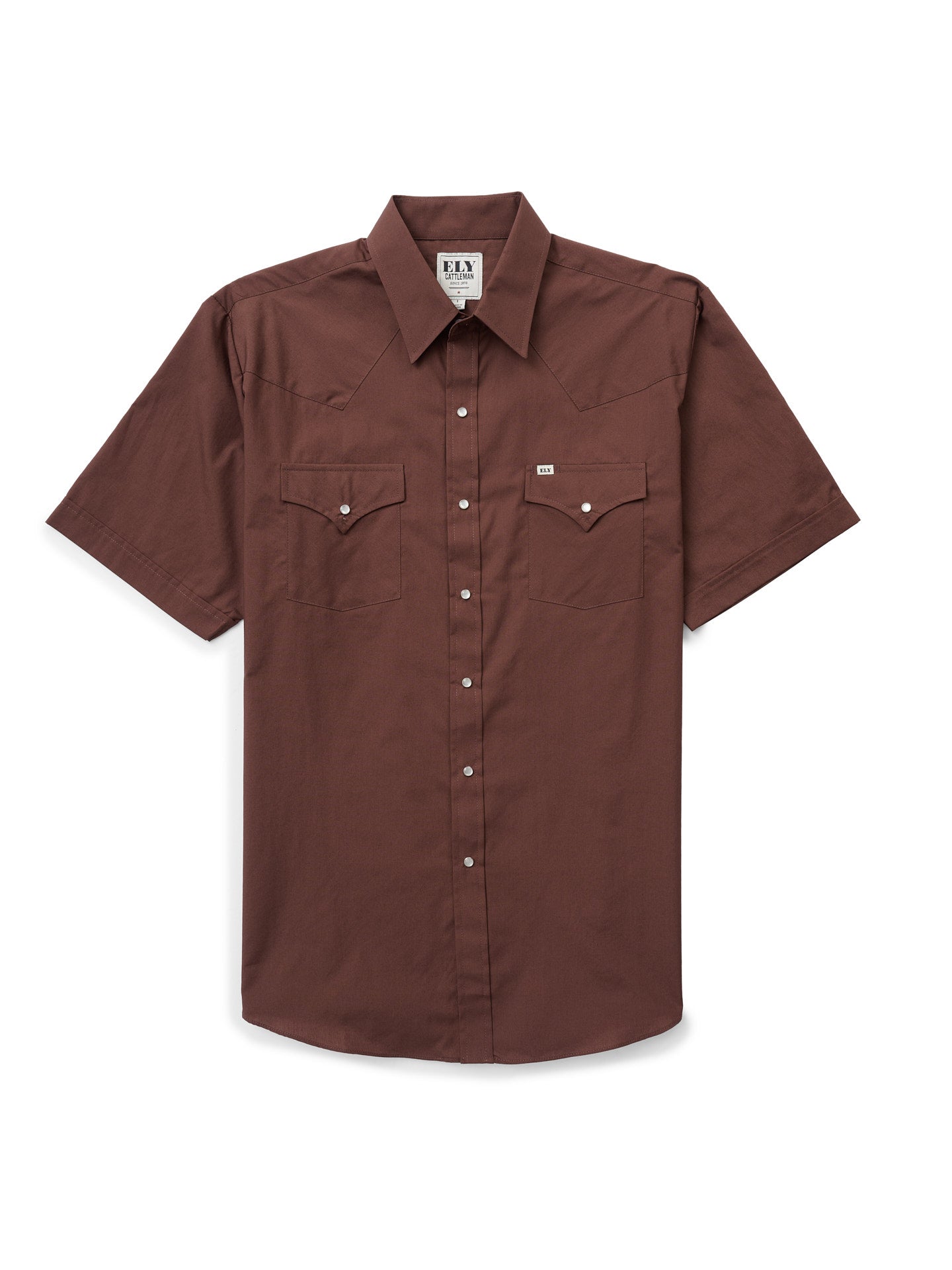 Men's Ely Cattleman Short Sleeve Solid Chocolate Western Shirt Men's Ely Cattleman Short Sleeve Solid Chocolate Western Shirt