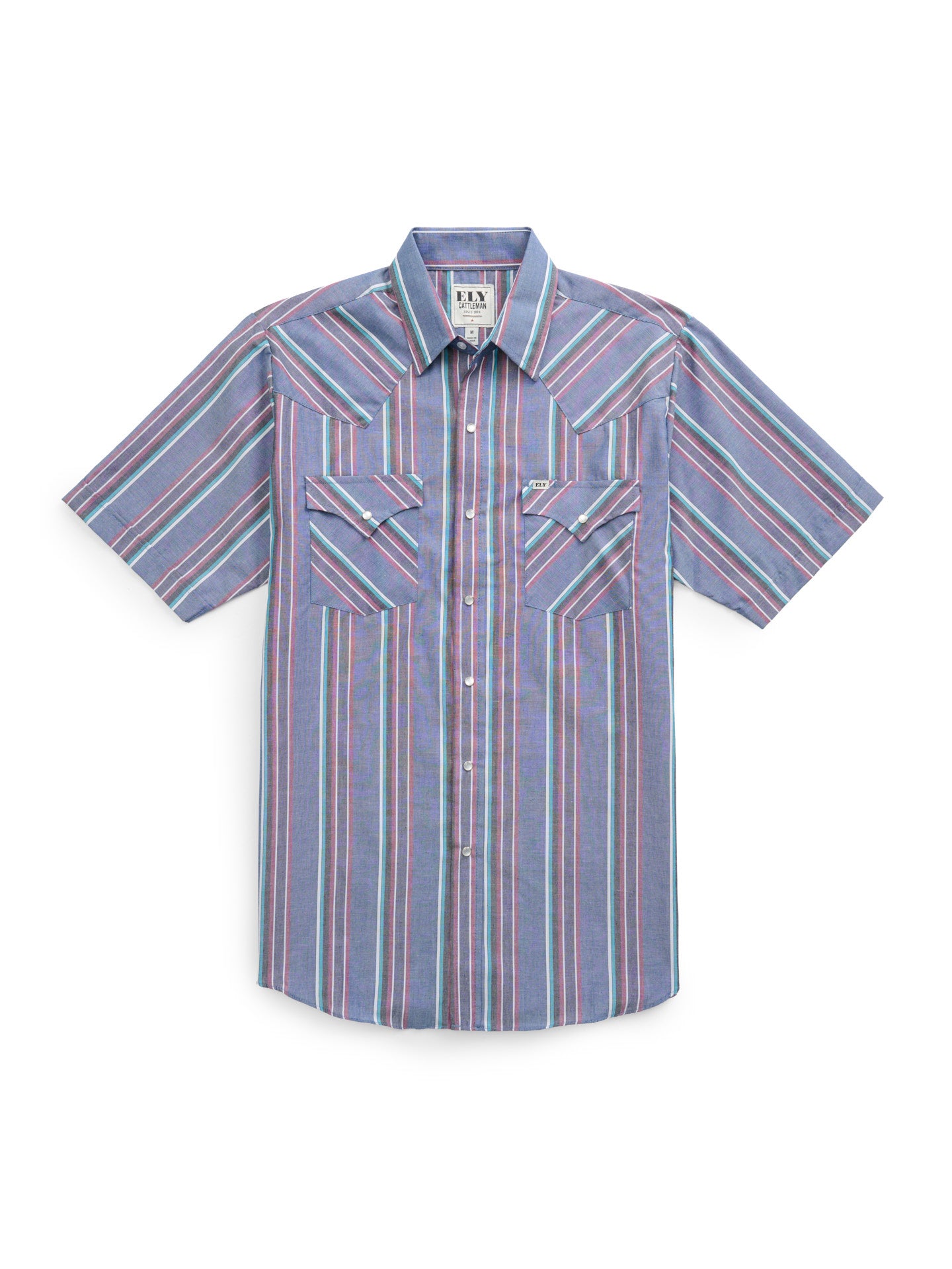 YA−MAN EP-17SB Men's Ely Cattleman Short Sleeve Stripe Western Snap Shirt