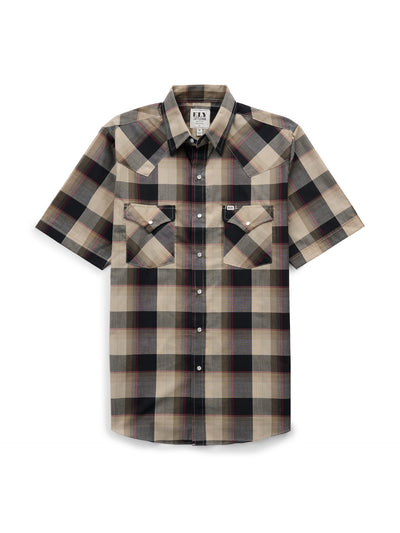 Men's Ely Cattleman Short Sleeve Plaid Western Snap Shirt