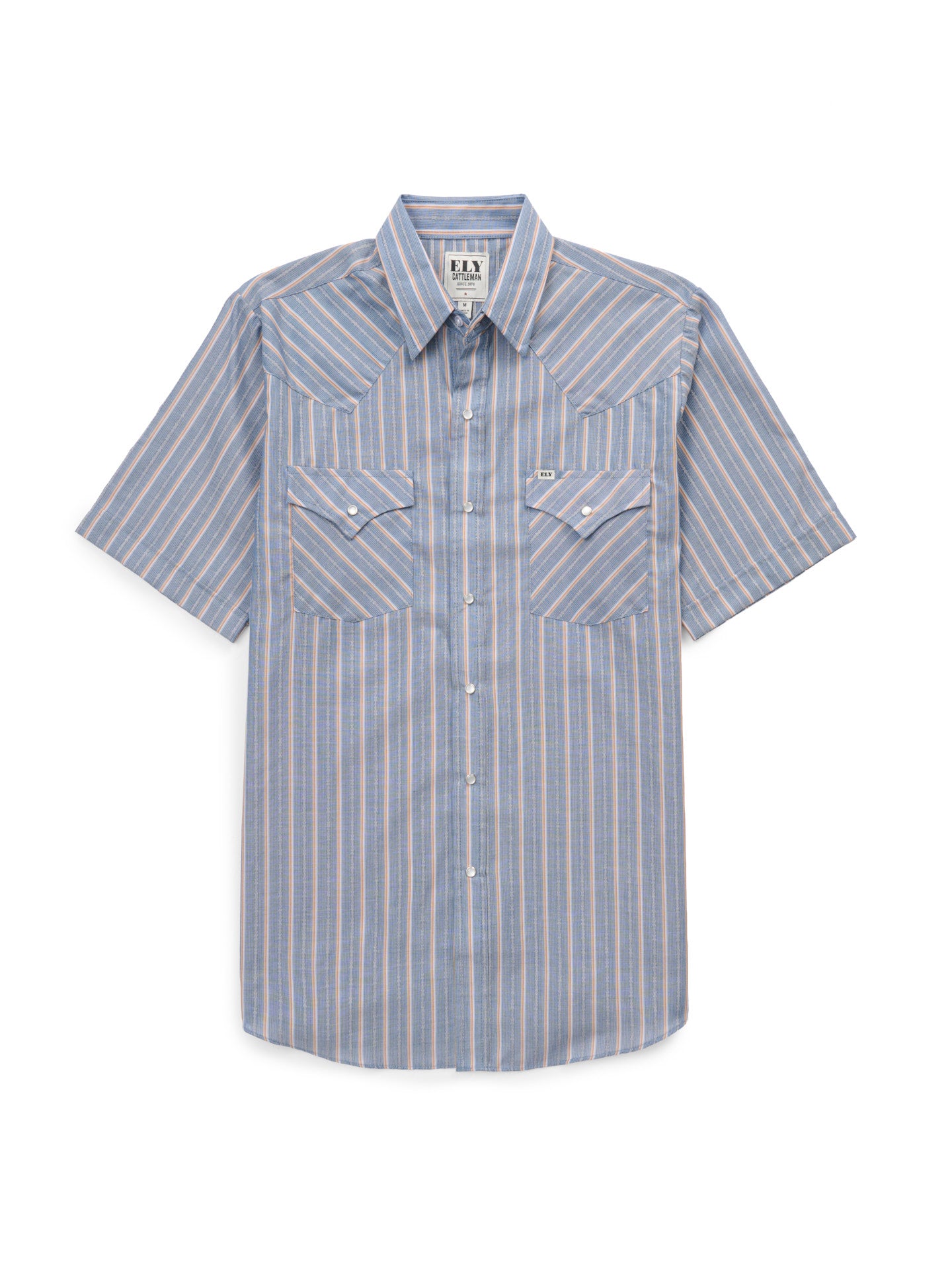 Men's Ely Cattleman Short Sleeve Textured Stripe Western Snap Shirt-Blue