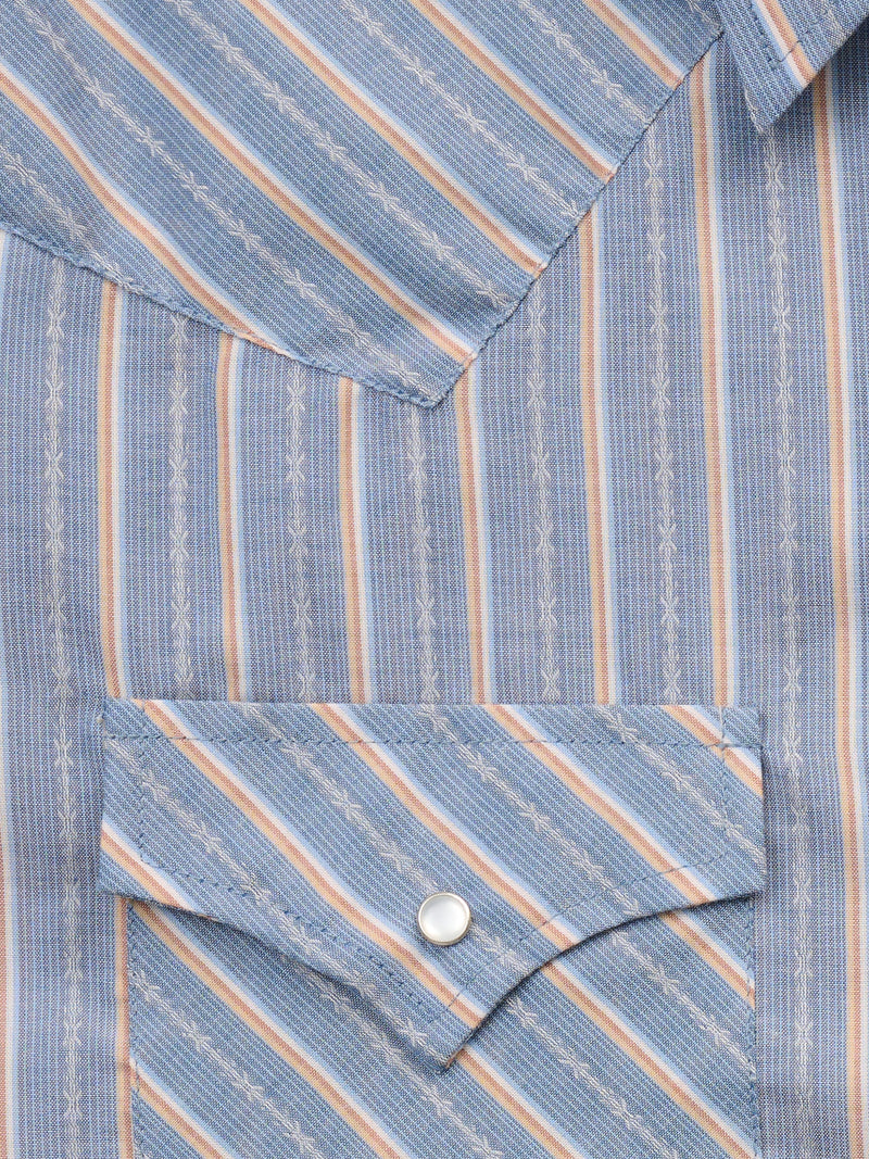 Men's Ely Cattleman Short Sleeve Textured Stripe Western Snap Shirt-Blue