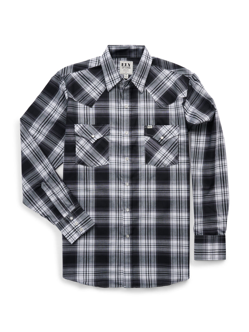 Men's Ely Cattleman Long Sleeve Plaid Western Snap Shirt