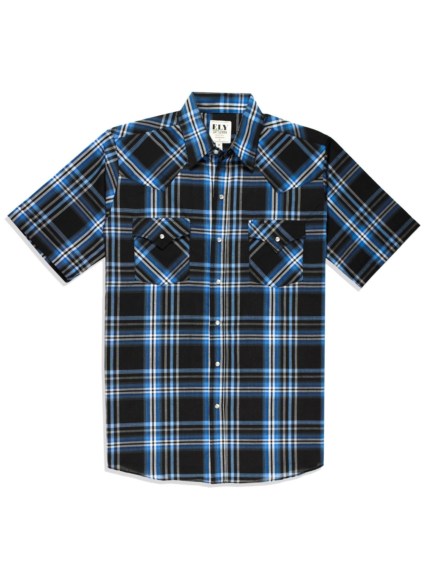 Men's Ely Cattleman Short Sleeve Plaid Western Snap Shirt