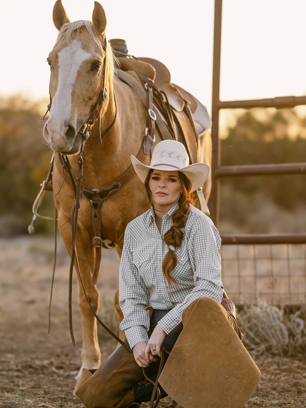 Women's Cowboygirl Sage Brush Gingham Granddaddy Snap Western