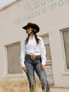 Women's Cowboygirl White Solid Tonal Dobby Granddaddy Snap Shirt