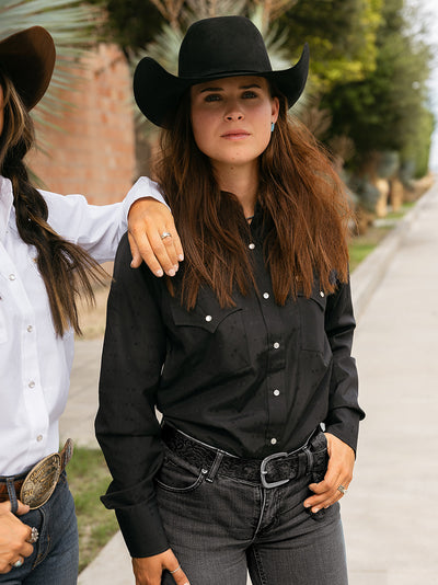 Women's Cowboygirl Black Solid Tonal Dobby Granddaddy Snap Shirt