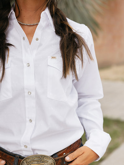 Women's Cowboygirl White Solid Tonal Dobby Granddaddy Snap Shirt