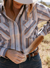 Women's Cowboygirl Ecru & Cowboy Blue Striped Granddaddy Snap Shirt