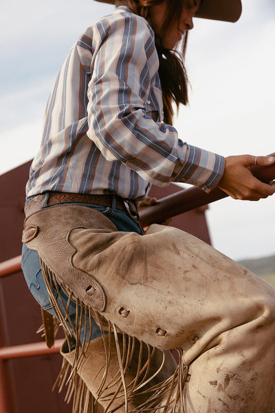 Women's Cowboygirl Ecru & Cowboy Blue Striped Granddaddy Snap Shirt