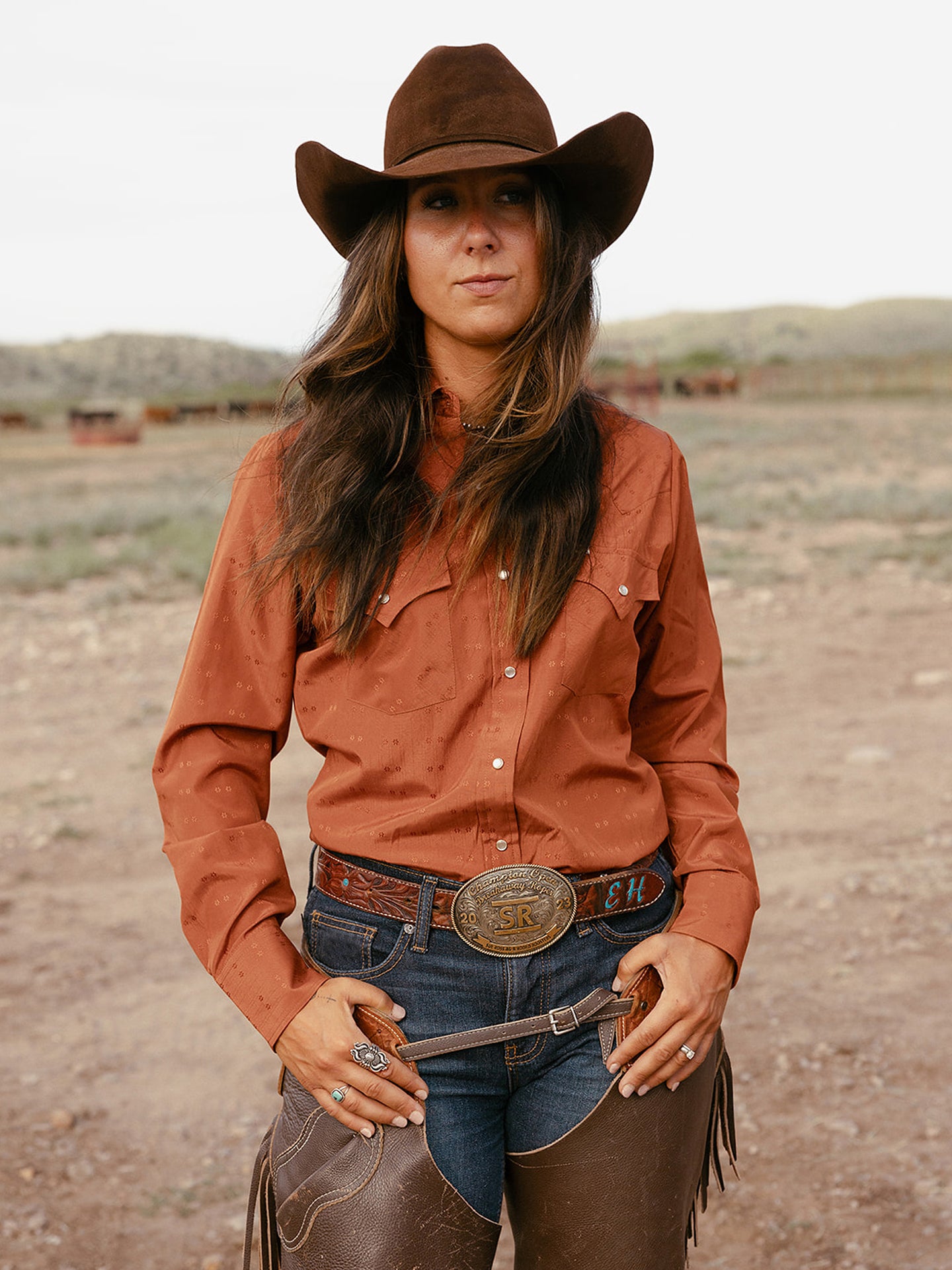 Women's Cowboygirl Rust Solid Tonal Dobby Granddaddy Snap Shirt