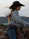 Women's Cowboygirl Ecru & Cowboy Blue Striped Granddaddy Snap Shirt