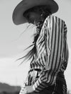 Women's Cowboygirl Horseshoe Cowboy Blue Striped Print Granddaddy Snap Shirt