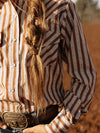 Women's Cowboygirl Ranch Rig Rust Horseshoe Striped Print Granddaddy Snap Shirt