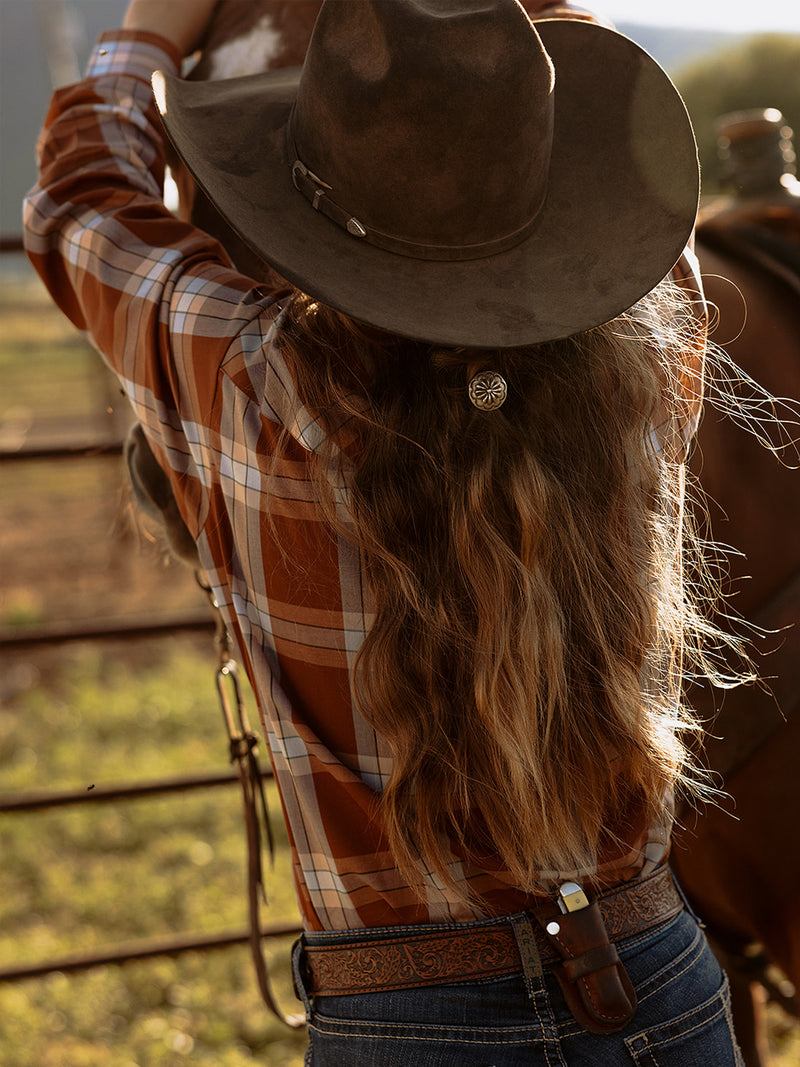 Women's Cowboygirl Ranch Rig Rust Plaid Granddaddy Snap Shirt