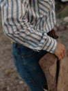 Women's Cowboygirl Horseshoe Cowboy Blue Striped Print Granddaddy Snap Shirt