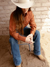 Women's Cowboygirl Rust Solid Tonal Dobby Granddaddy Snap Shirt