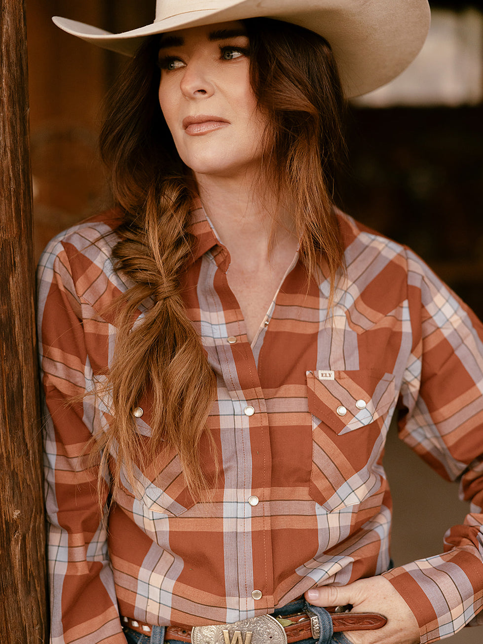 Women's Cowboygirl Ranch Rig Rust Plaid Granddaddy Snap Shirt