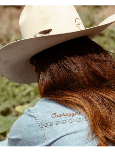 Women's Cowboygirl Light Wash Denim Shirt with Embroidery