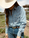 Women's Cowboygirl Light Wash Denim Shirt with Embroidery