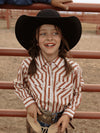 Girl's Cowboygirl Rust Horseshoe Striped Print Granddaddy Western Snap Shirt