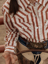 Girl's Cowboygirl Rust Horseshoe Striped Print Granddaddy Western Snap Shirt