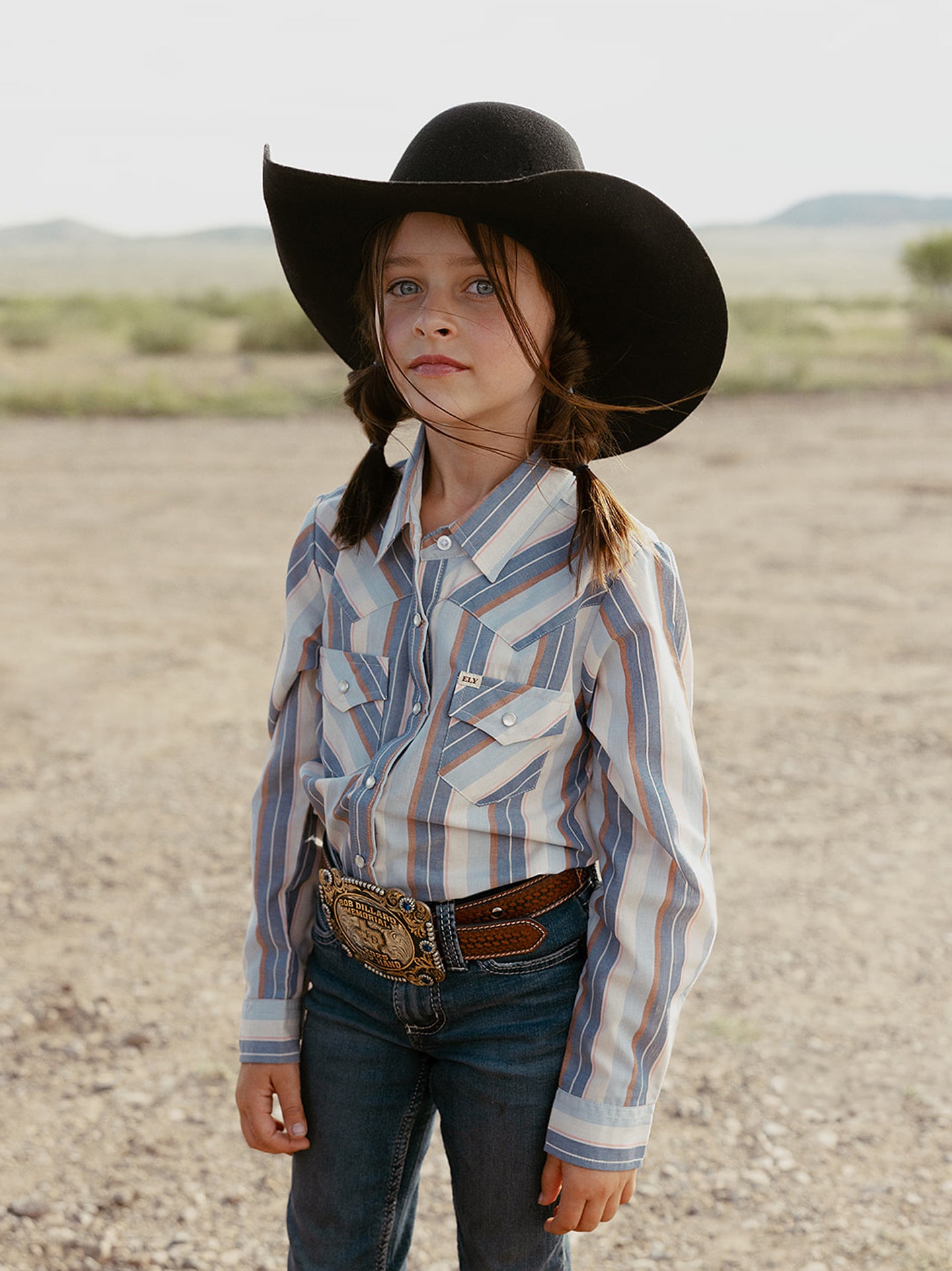 Girl's Cowboygirl Ecru & Cowboy Blue Striped Granddaddy Western Snap Shirt