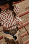 Girl's Cowboygirl Rust Horseshoe Striped Print Granddaddy Western Snap Shirt