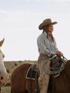 Women's Cowboygirl Horseshoe Cowboy Blue Striped Print Granddaddy Snap Shirt