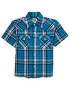 Boy's Ely Cattleman Short Sleeve Textured Plaid Western Snap Shirt - Mallard