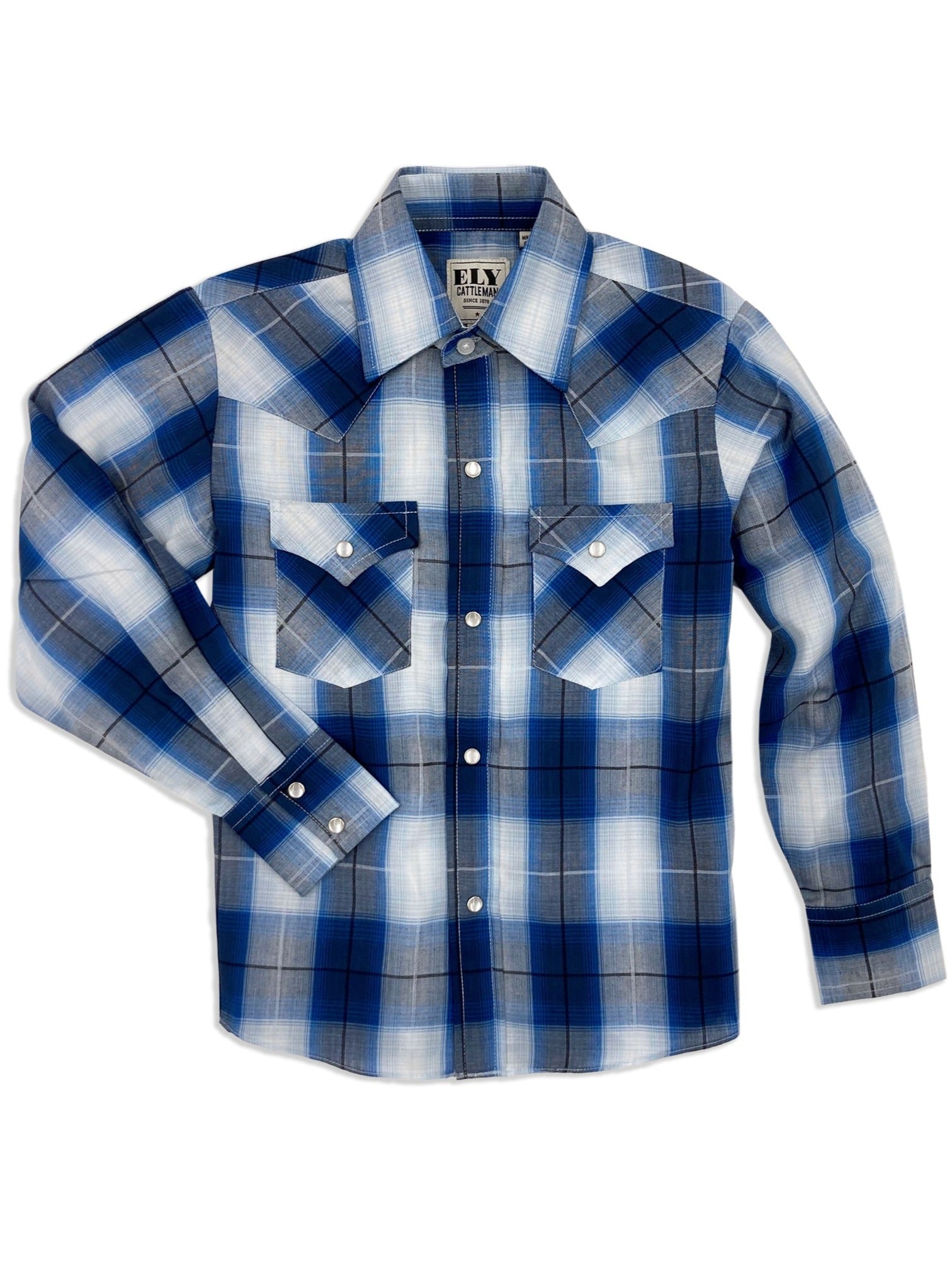 Boy's Ely Cattleman Long Sleeve Textured Plaid Western Snap Shirt