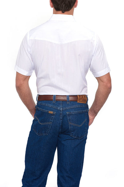 Men's Short Sleeve Tone on Tone Western Shirt in White | Ely Cattleman